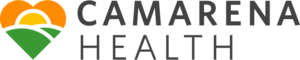 Camarena Health logo with stylized orange sun and green field graphic to the left of the text CAMARENA HEALTH in bold, uppercase letters.