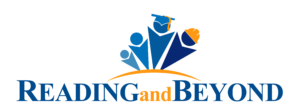 Logo with three abstract figures, one with a graduation cap, above an orange arc. Blue and orange text below reads, READING and BEYOND.